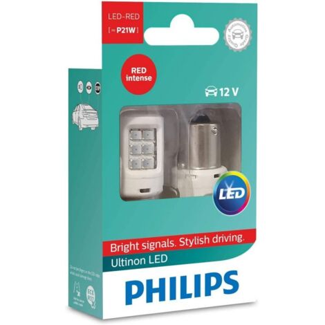 2x Ampoules Ultinon W21W LED Rouge Philips Lampe de signalisation 11065ULRX2
