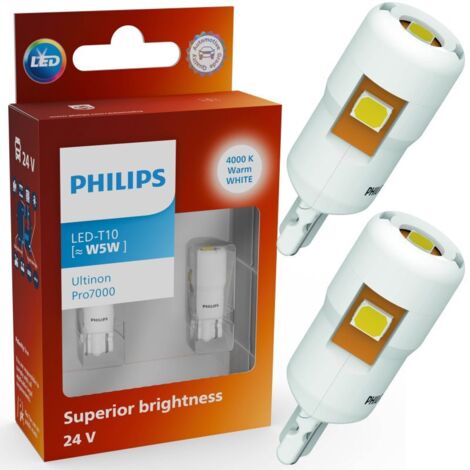AMPOULE W5W T10 LED ULTINON PRO7000 BLANC CHAUD 24V - PHILIPS 24961WU70X2 - LED CAMION