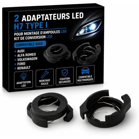 2 Adaptateurs LED H7 Type I compatibles Audi, Alfa Romeo, Volkswagen, Ford, Renault - Montage facile kit de conversion LED (1/5)