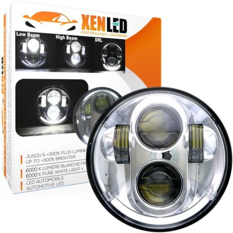 Optique 5.75" LED Moto SMILE - R003S - 40W 1770Lms 5500K - Chromé Rond avec Feux de jour LED - XENLED - Bi-LED