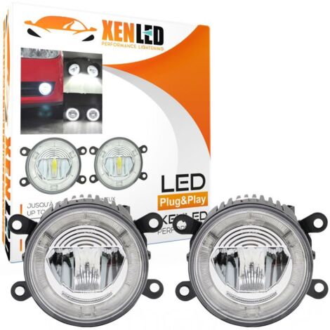 Pack 2x Feux de jour LED + Anti-brouillards LED Universel 90mm 20W 6000K - ROUND V-130017 - Version Claire