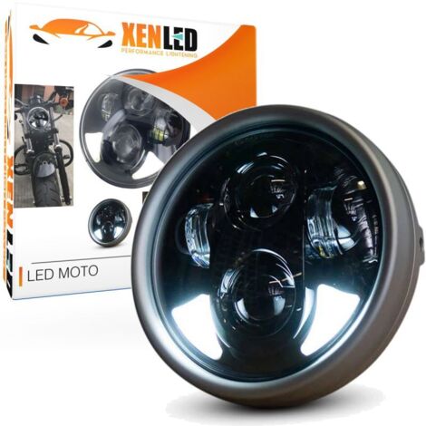 Optique Full LED Moto - R002B - 5.75" 40W 1750Lms 5500K - Noir Rond - XENLED - Bi-LED Phare moto - 5,75 pouces