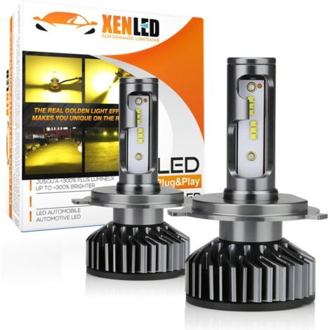 Kit AMPOULES H4 bi-LED Vintage FF2 - 4500/5000Lms - Jaune - Ventillée - Véhicule Ancien - Taille Mini - La paire (1/5)