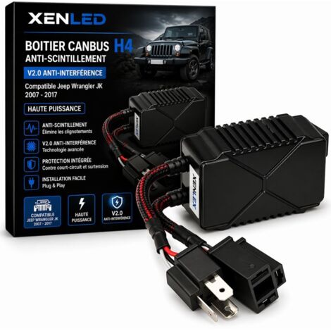 1x Boitier CANBUS H4 Anti-Scintillement Jeep Wrangler JK 2007 - 2017 V2.0 anti-interférence LED Haute Puissance - XENLED (1/5)