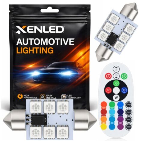 Pack 2 Ampoules 6 LED RGB - C5W controlé par télécommande (1/5)