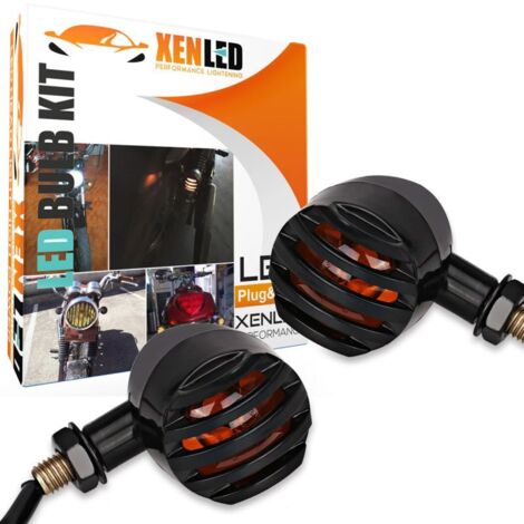 Pack de 2 Clignotants LED Moto Cruiser Bobber Chopper Harley - Version Noire - ECE Homologué
