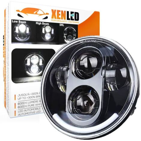 Optique 5.75" LED Moto SMILE - R003B - 40W 1770Lms 5500K - Noir Rond avec Feux de jour LED - XENLED - Bi-LED (1/5)