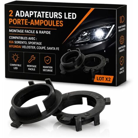 2 Adaptateurs LED porte-ampoules compatibles Kia Sorento, Sportage / Hyundai Veloster, Coupé, Santa Fe (Lot x2) - Montage facile (1/5)