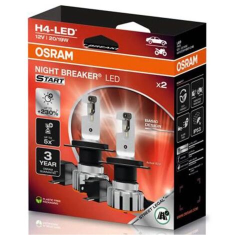 2x Ampoules LED H4 OSRAM NIGHT BREAKER® LED START 12V – 20/19W – Homologuées route – Garantie 3 ans – 64193DWNBST-2HB (1/5)