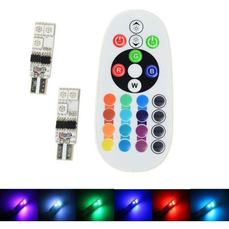 Pack 2 Ampoules 6 LED RGB - W5W controlé par télécommande - 12V