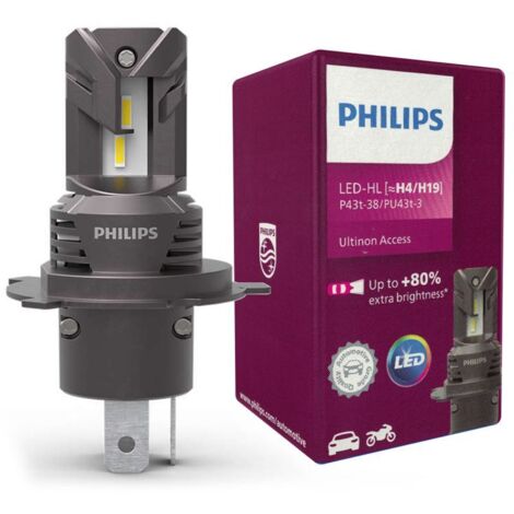 1x ampoule LED H4 / H19 Philips Ultinon Access U2500 - 11342U2500C1 - 20W 12V 1500/1000Lms - P43t-38/PU43t-3