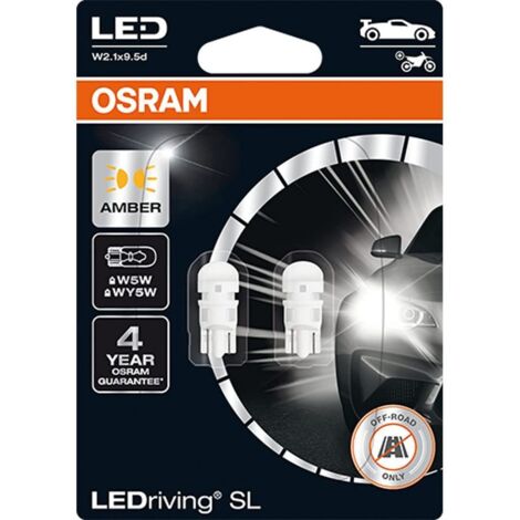 2x OSRAM LED Premium Retrofit WY5W T10, LED W5W, éclairage intérieur, 2827DYP-02B, Orange, 12V , blister double