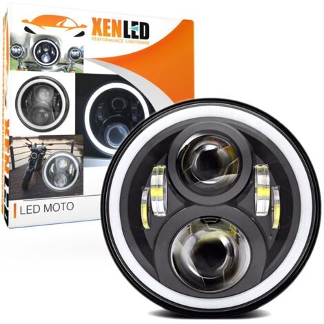 Optique Full LED Moto 7061B - Rond 7" 40W 4500Lms 5500K - Noir - XENLED Phare moto