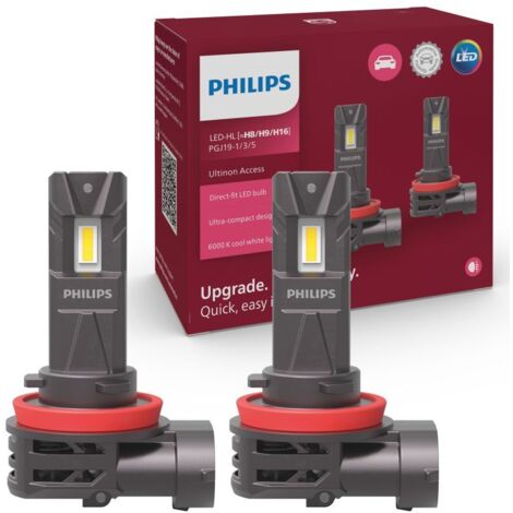 2x ampoules LED H8 H9 H11 H16 Philips Ultinon Access U2500 - 11366U2500C2 - 20W 12V 1800Lms - PGJ19-1/3/5