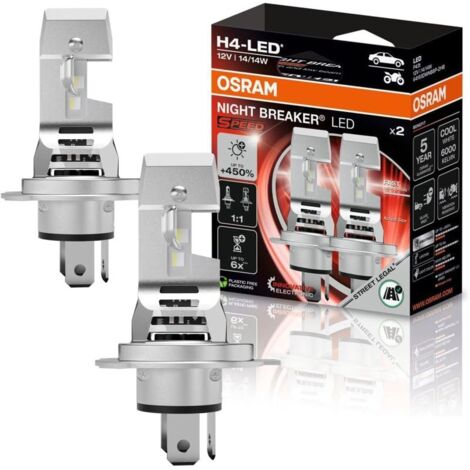 AMPOULES LED H4 OSRAM NIGHT BREAKER SPEED HOMOLOGUÉES - 64193DWNBSP-2HB - LA PAIRE, 12V 14/14W P43t, 6000K