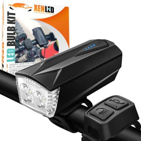Eclairage avant + Klaxon vélo LED Longue portée, 400Lms réels, rechargeable - commande au guidon - BY25