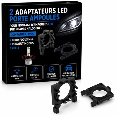 2 Adaptateurs LED Porte Ampoules Ford Focus Mk2, Renault Modus - Type J (1/5)