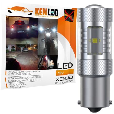 Ampoule 6 LED CREE 30W - P21W - Haut de Gamme - 12V - BA15S 1156 - Aluminium - Blanc