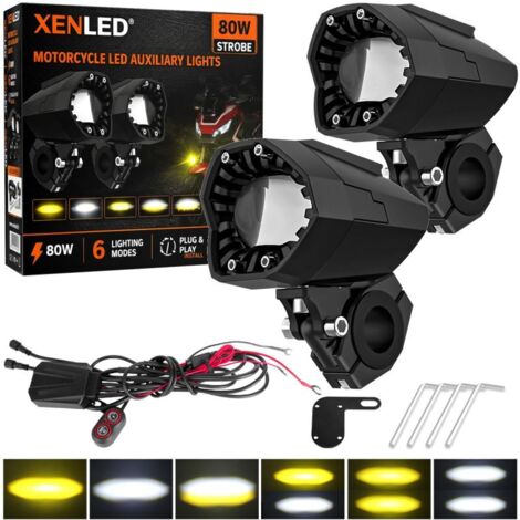 Feux Moto LED Auxiliaires 80W Strobe XENLED® - Spot / Antibrouillard - 6 Modes d’Éclairage - Homologué ECE