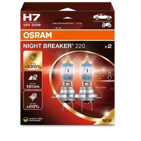 Osram – Ampoule halogène H7 64210NB2202HB – Luminosité jusqu'à 220% supérieure – Faisceau lumineux jusqu'à 150m – Coffret d'ampoule
