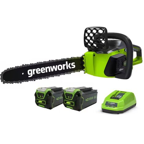 Greenworks 40V Kettensäge, 40cm, 12m/s, Bürstenloser Motor, 2x 4Ah Akku, Original Kohlenstoffkette 40V Kettensäge mit 2 Akkus (1/5)
