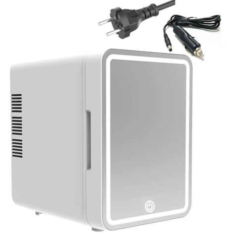 BLOSSOM 4L Mini-Kühlschrank, für Auto Make-up Hautpflege, LED-Spiegel, USB, Weiß Tragbarer 4L Mini-Kühlschrank