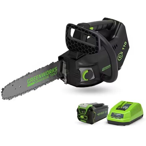 Greenworks Motosega 40V con Manico Superiore, 25cm, 15m/s, Motore Senza Spazzole, Monomano Motosega 40V Professionale per Giardino