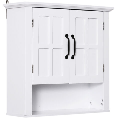 Armoire Murale Salle de Bain 2 Portes, Rangement WC avec 2 Étages, Blanc 60x20x58 cm en MDF