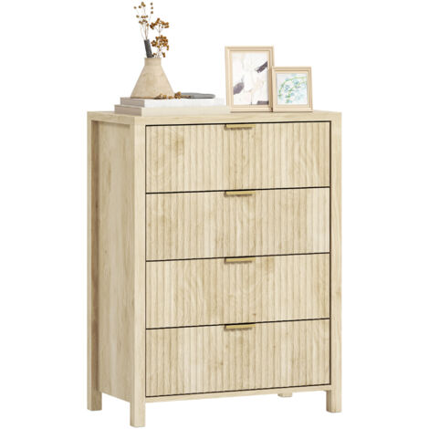 Commode 4 Tiroirs en Bois Massif avec Poignées Dorées, Meuble de Chambre à Coucher et Salon, 70x38x93 cm, Style Moderne et Élégant (1/5)
