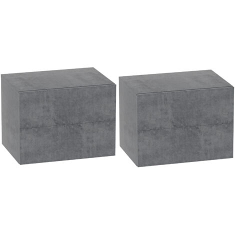 Paire de Tables de Chevet Suspendues avec 2 Tiroirs, Meuble de Rangement Chambre, Table Basse Économiseur d'Espace Salon, 40x29x30 cm, Gris Béton (1/5)