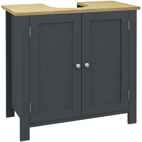 Kleankin Meuble de Salle de Bain 2 Portes avec Étagère Réglable, 60x30x60 cm, Gris, Résistant à l'Humidité (1/5)