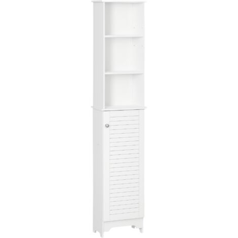 Armoire de Salle de Bain Haute avec 3 Étagères Réglables et Porte, Blanc, Rangement Libre Débout (1/5)