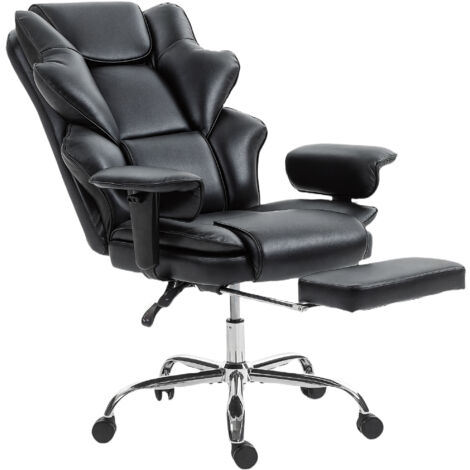 Fauteuil de Bureau Ergonomique avec Repose-Pieds, Siège Directionnel en Cuir PU Pivotant, Dossier Haut Réglable, Accoudoirs Rembourrés et Support 180kg, Noir (1/5)