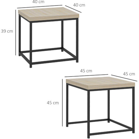Relaxdays Lot De 2 Tables D’Appoint Empilables Carrées Métal - Petites Tables Salon Déco Noir 2 Tailles