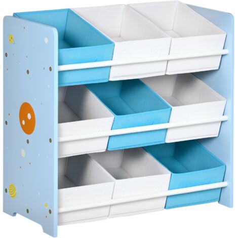 Armoire de Rangement Enfant avec 9 Paniers Amovibles, Meuble de Jeux en Bois MDF et Tissu, 63x30x60 cm, Bleu Clair