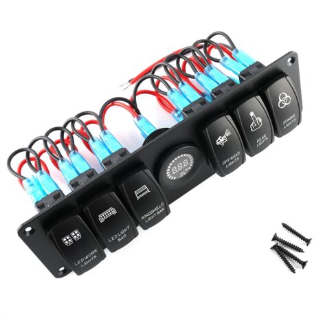 Panneau de Commutateur Basculant 6 Boutons avec Voltmètre LED Coloré pour Camping-Car, Voiture, Bateau (1/5)