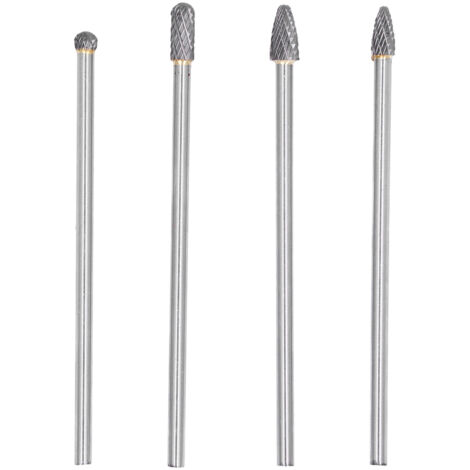Jeu de 4 fraises rotatives en carbure HRC70, pour coupe et sculpture, queue de 1/4 pouce. (1/5)
