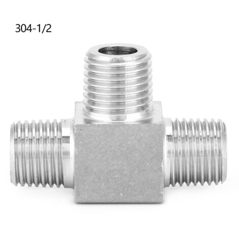 Raccord de tuyau en acier inoxydable 3 voies - Filetage mâle BSPT 1/2 pouce pour raccordement flexible (1/5)