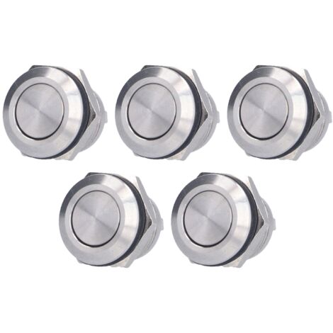 Interrupteur Bouton Poussoir Étanche Acier Inoxydable (Lot de 5) - 0‑220V, Tête Plate, Bornes à Vis, 12mm (1/5)