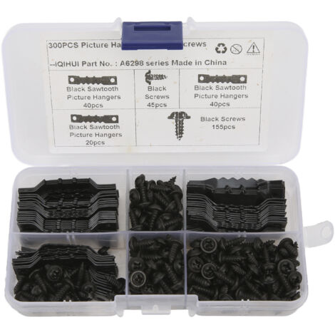 Crochets à dents pour cadres: 100 pièces résistants à la rouille avec 200 vis - Noir Accrochage stable et durable (1/5)