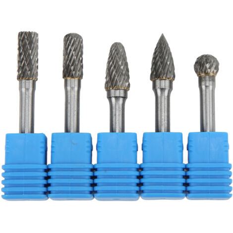 Ensemble de 5 fraises rotatives en carbure de tungstène à double coupe (6x10mm) pour usinage, aviation, automobile et sculpture industrielle. (1/5)