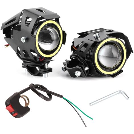Phare moto LED Angel Eyes 12V 30W 3000lm U7 - Lot de 2