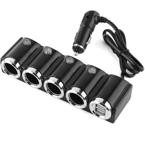 Prise allume-cigare 4 ports avec USB, chargeur adaptateur 12V/24V pour voiture (1/5)