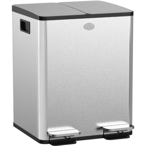 Poubelle de cuisine à double compartiment 2x20L, couvercles à fermeture silencieuse, seaux amovibles et poignées ergonomiques