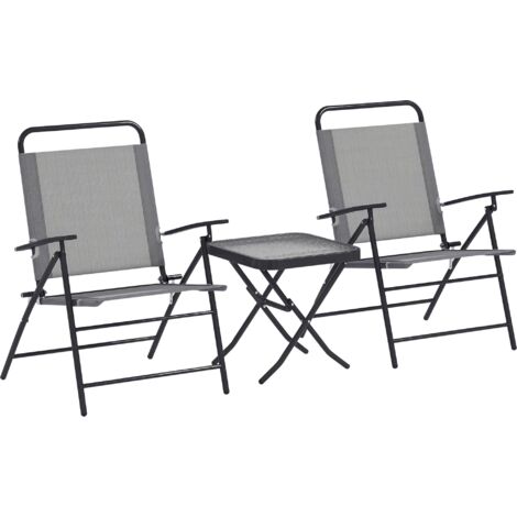 Set de Jardin 3 Pièces avec 2 Chaises Pliables à Dossier Réglable et Table en Acier/Verre, Idéal pour Terrasse, Balcon ou Extérieur, Couleur Gris (1/5)