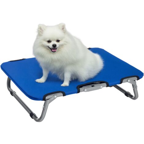 PawHut Lit pour Chien Pliable et Surélevé, Intérieur et Extérieur, en Acier et Tissu Oxford Résistant, 59x46x15 cm, Bleu (1/5)