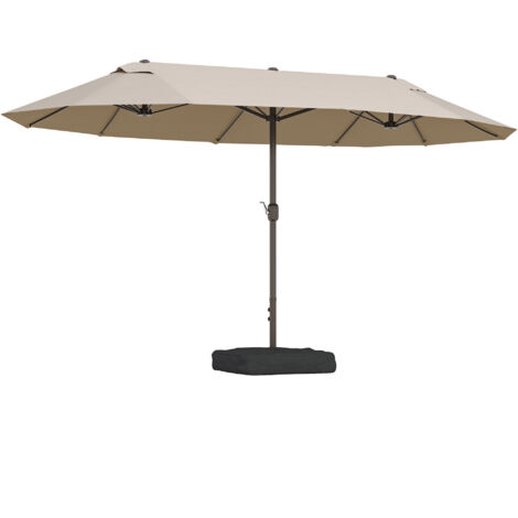 Parasol de Jardin Double 460x270cm, Ombrellone Extensible à Manivelle, Structure en Acier et Polyester Kaki, avec Pied en Croix et Contrepoids (1/5)