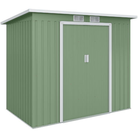 Abri de Jardin en Acier, Cabane de Jardin avec Toit Incliné, Double Porte Coulissante et Aérations, Dimensions 213x130x173 cm, Vert