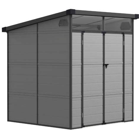 Abri de jardin 1,9x1,9 m en plastique, avec portes verrouillables et aérations, couleur gris clair