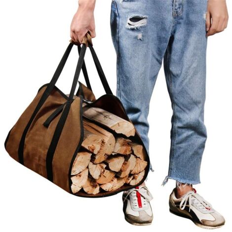 Sac de Transport à Bois Extérieur, Porte-Bûches Portable et Résistant pour Randonnée, Sac Polyvalent de Stockage de Bois avec Poignées Renforcées, Support à Bûches en Toile Robust (1/5)